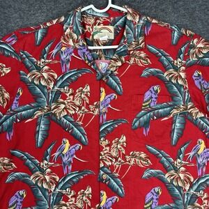 Vintage Paradise Found Hawaiian Shirt Mens XL Red Parrots Magnum PI Made in USA